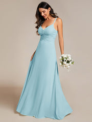 Chic Adjustable Straps Pleated Bridesmaid Dress with V-Neck