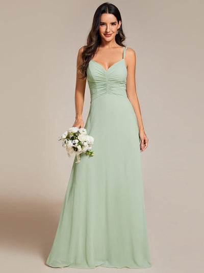 Chic Adjustable Straps Pleated Bridesmaid Dress with V-Neck