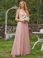 Sparkling Empire Waist Sleeveless Tulle Bridesmaid Dress with V-neck