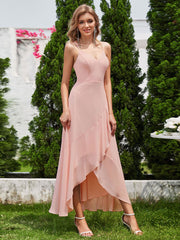 Chic Sleeveless Chiffon Bridesmaid Dress with Lotus Leaf