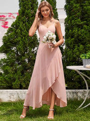 Chic Sleeveless Chiffon Bridesmaid Dress with Lotus Leaf