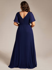 Plus Size A-Line Ruffle Sleeves High Slit Chiffon Bridesmaid Dress