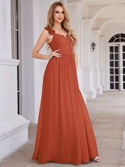 Elegant V-Neck Floral Strap Empire Waist Chiffon Bridesmaid Dress