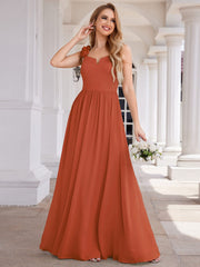 Elegant V-Neck Floral Strap Empire Waist Chiffon Bridesmaid Dress