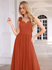 Elegant V-Neck Floral Strap Empire Waist Chiffon Bridesmaid Dress