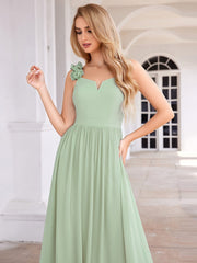 Elegant V-Neck Floral Strap Empire Waist Chiffon Bridesmaid Dress