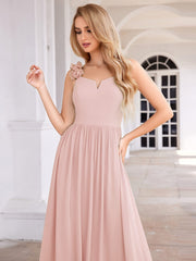 Elegant V-Neck Floral Strap Empire Waist Chiffon Bridesmaid Dress