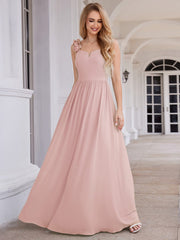 Elegant V-Neck Floral Strap Empire Waist Chiffon Bridesmaid Dress