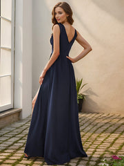 Custom Size V-Neck High Slit Empire Waist Floor-Length Evening Dress