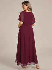 Plus Size Waist Applique A-Line Chiffon V-Neck Evening Dress