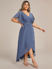 Plus Size Waist Applique A-Line Chiffon V-Neck Evening Dress