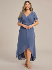 Plus Size Waist Applique A-Line Chiffon V-Neck Evening Dress