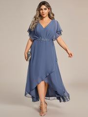 Plus Size Waist Applique A-Line Chiffon V-Neck Evening Dress