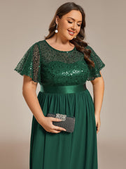 High Waist Sequin Round-Neck Short-Sleeved Evening Dress