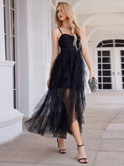 Sleeveless Sweetheart Corset Top Tulle Evening Dress with See-Through