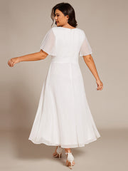 Plus Size Glitter Short Sleeve A-Line Midi Wedding Guest Dress with Ruffled Hem