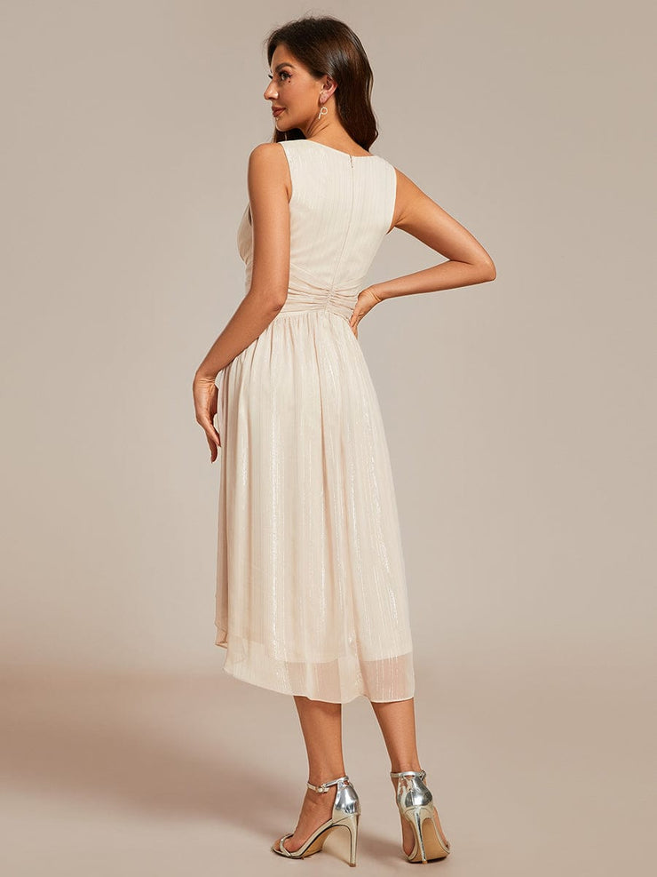 Glitter High-Low  Waist Pleated Sleeveless Wedding Guest Dress