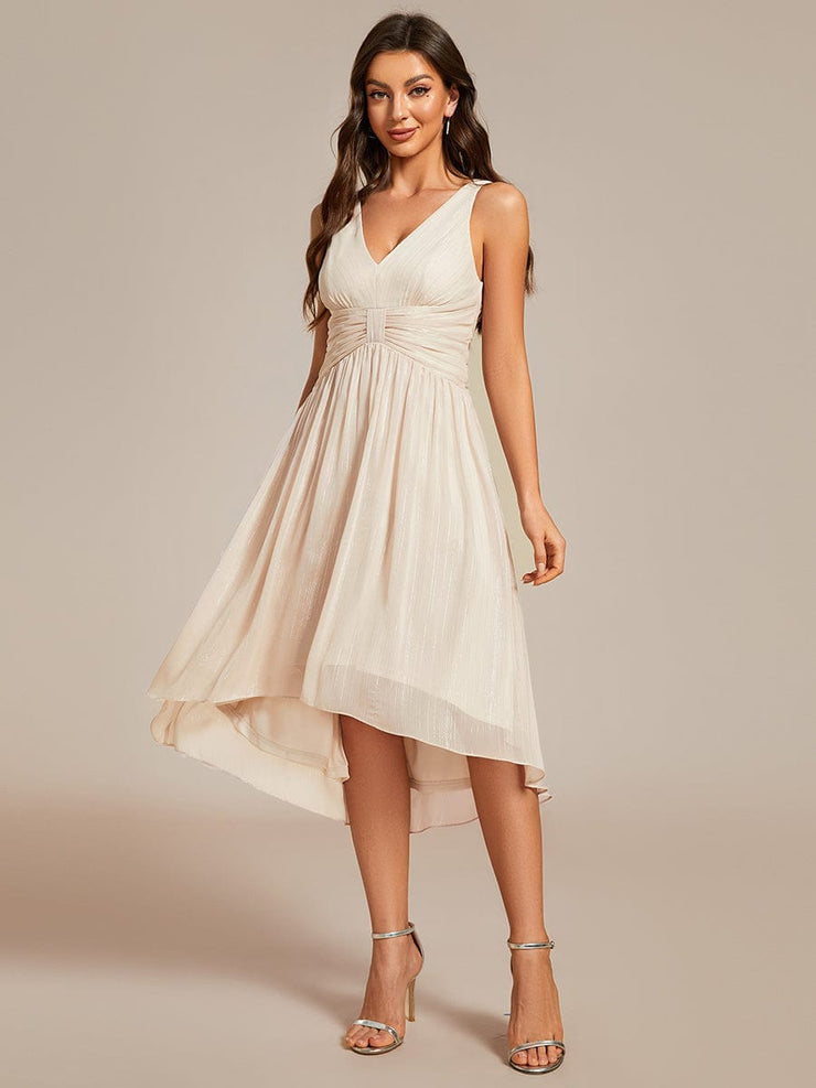 Glitter High-Low  Waist Pleated Sleeveless Wedding Guest Dress