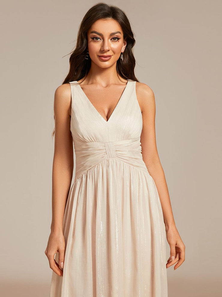 Glitter High-Low  Waist Pleated Sleeveless Wedding Guest Dress