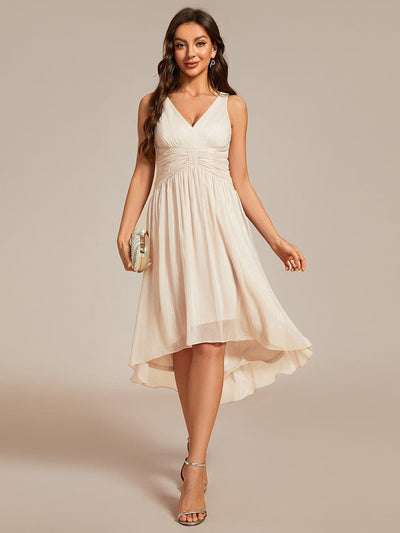 Glitter High-Low  Waist Pleated Sleeveless Wedding Guest Dress