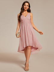 Glitter High-Low  Waist Pleated Sleeveless Wedding Guest Dress