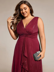 Plus Size Sleeveless Twist Knot Lotus Leaf Shimmering Wedding Guest Dress