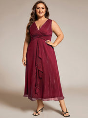 Plus Size Sleeveless Twist Knot Lotus Leaf Shimmering Wedding Guest Dress