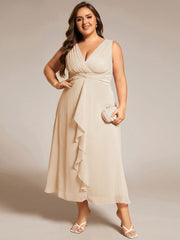 Plus Size Sleeveless Twist Knot Lotus Leaf Shimmering Wedding Guest Dress