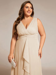 Plus Size Sleeveless Twist Knot Lotus Leaf Shimmering Wedding Guest Dress