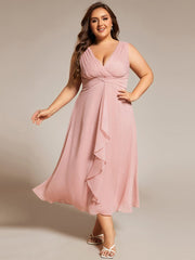 Plus Size Sleeveless Twist Knot Lotus Leaf Shimmering Wedding Guest Dress