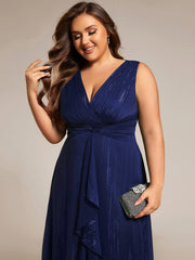 Plus Size Sleeveless Twist Knot Lotus Leaf Shimmering Wedding Guest Dress