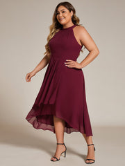 Plus Size Chiffon Sleeveless Halter Neck Midi Wedding Guest Dress