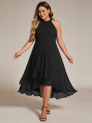 Plus Size Chiffon Sleeveless Halter Neck Midi Wedding Guest Dress