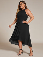 Plus Size Chiffon Sleeveless Halter Neck Midi Wedding Guest Dress