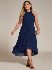 Plus Size Chiffon Sleeveless Halter Neck Midi Wedding Guest Dress