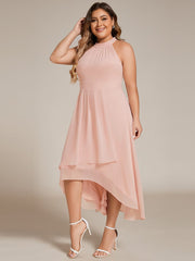 Plus Size Chiffon Sleeveless Halter Neck Midi Wedding Guest Dress