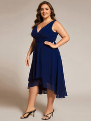 Plus Size Sleeveless Pleated High-Low Chiffon Wedding Guest Dress