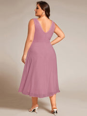 Plus Size Sleeveless Pleated High-Low Chiffon Wedding Guest Dress