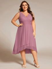 Plus Size Sleeveless Pleated High-Low Chiffon Wedding Guest Dress