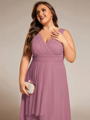 Plus Size Sleeveless Pleated High-Low Chiffon Wedding Guest Dress