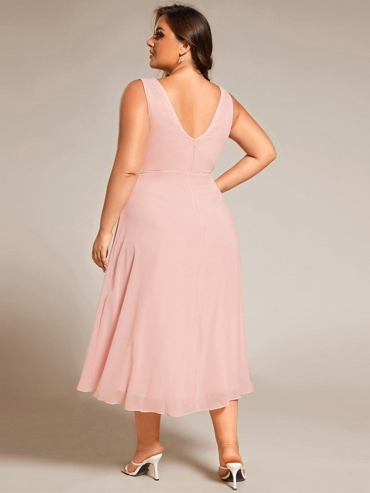 Elegant V-Neck Sleeveless Pleated High-Low Chiffon Wedding Guest Dress