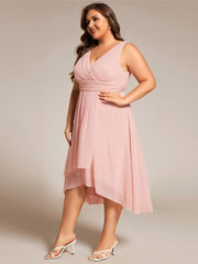 Plus Size Sleeveless Pleated High-Low Chiffon Wedding Guest Dress