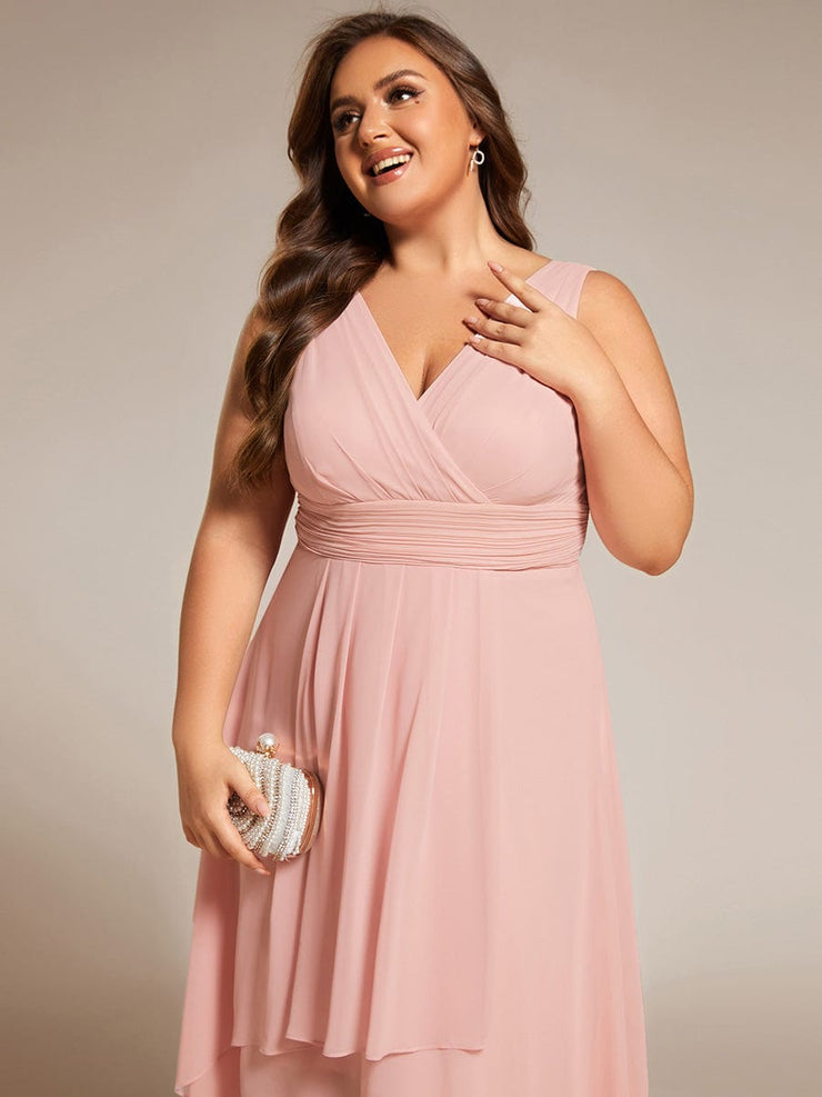 Plus Size Sleeveless Pleated High-Low Chiffon Wedding Guest Dress