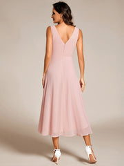 Elegant V-Neck Sleeveless Pleated High-Low Chiffon Wedding Guest Dress