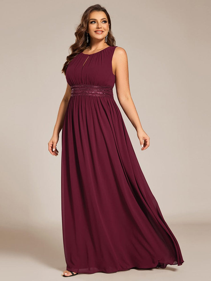 Plus Size A-Line Sleeveless Chiffon Round Neckline Bridesmaid Dress with Pleats