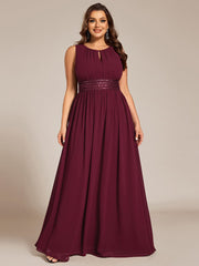 Plus Size A-Line Sleeveless Chiffon Round Neckline Bridesmaid Dress with Pleats