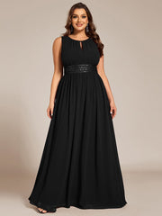 Plus Size A-Line Sleeveless Chiffon Round Neckline Bridesmaid Dress with Pleats