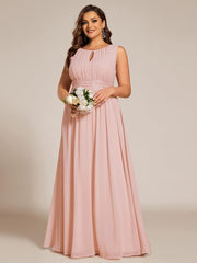 Plus Size A-Line Sleeveless Chiffon Round Neckline Bridesmaid Dress with Pleats