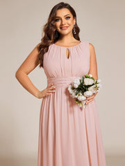 Plus Size A-Line Sleeveless Chiffon Round Neckline Bridesmaid Dress with Pleats