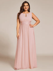 Plus Size A-Line Sleeveless Chiffon Round Neckline Bridesmaid Dress with Pleats